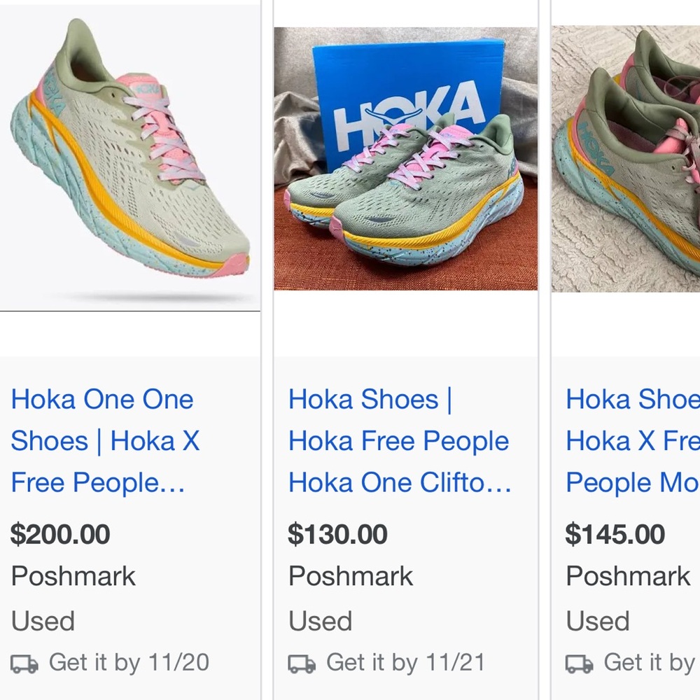 Hoka x free people Women's Clifton 8 Green and Pink Running Shoes - Picture 5 of 5